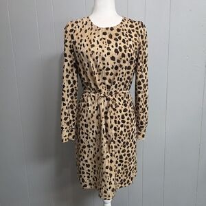 Merona Leopard Print Casual Crew Long Sleeve Dress Size S